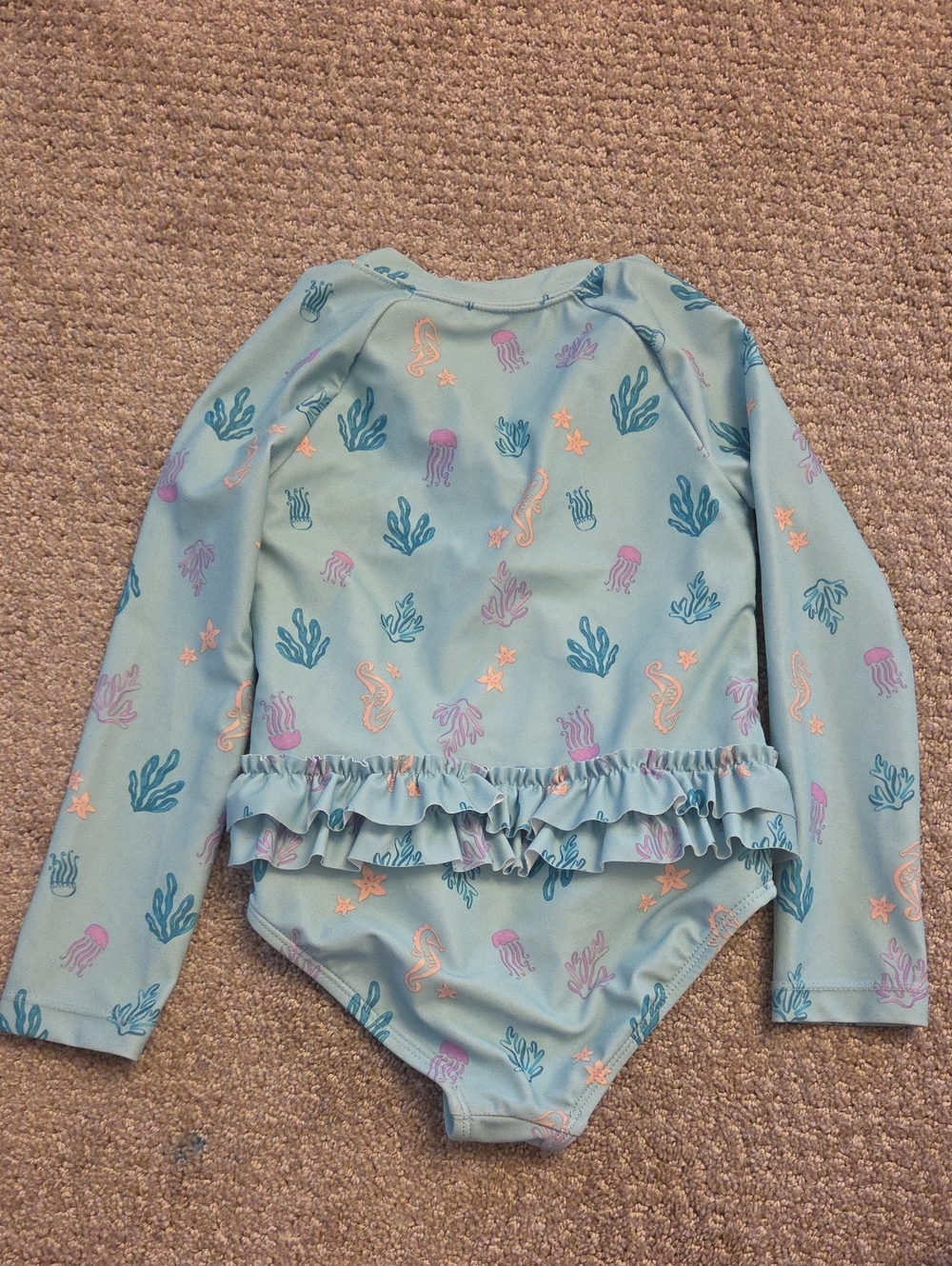 Carter's Sea Life Ruffle Long-Sleeve One-Piece Swimsuit - Light Blue